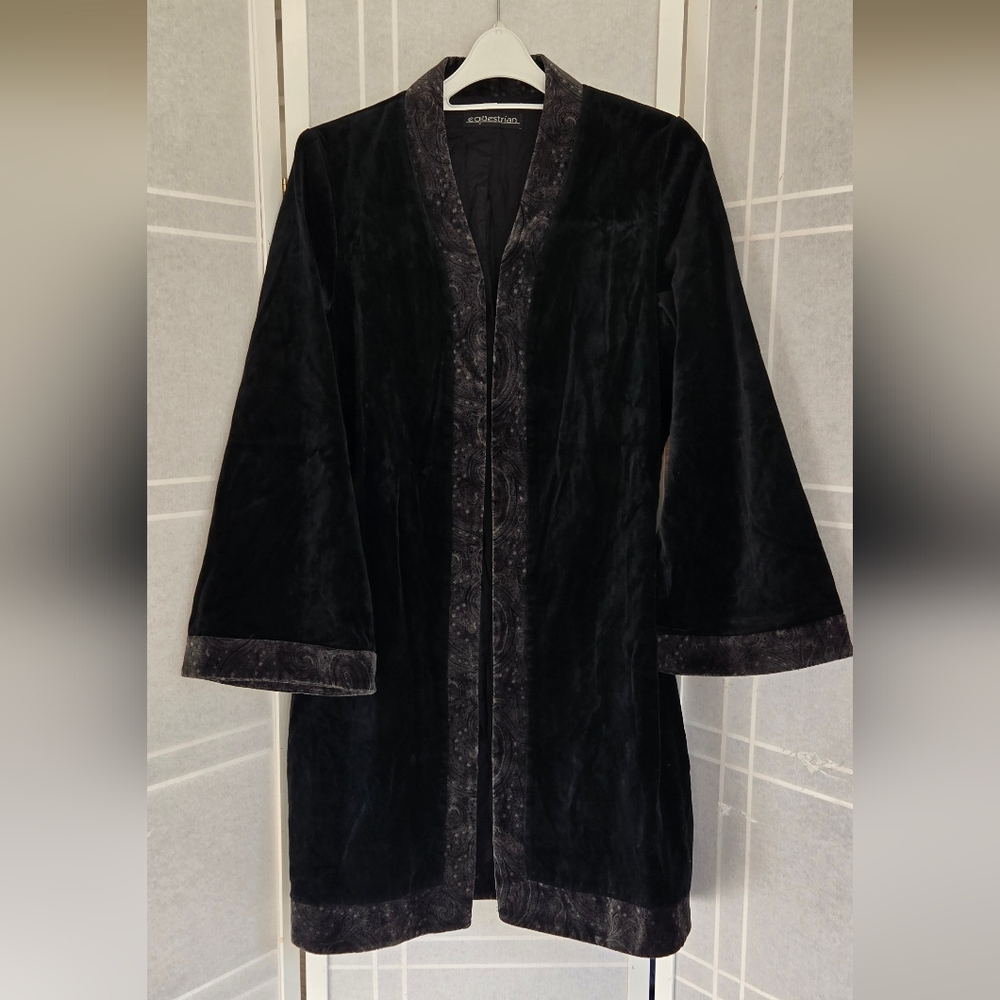 Vintage Equestrian Elegant Black Velvet Women's Coat
